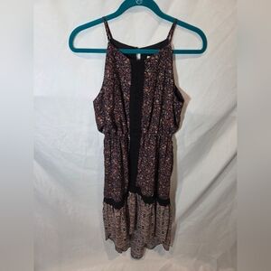 Knox Rose Black Floral Boho Cottage Embroidered Hi-lo Midi Strapless Dress Sz M